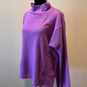 Funnel Neck Ribbed Knit Sweater